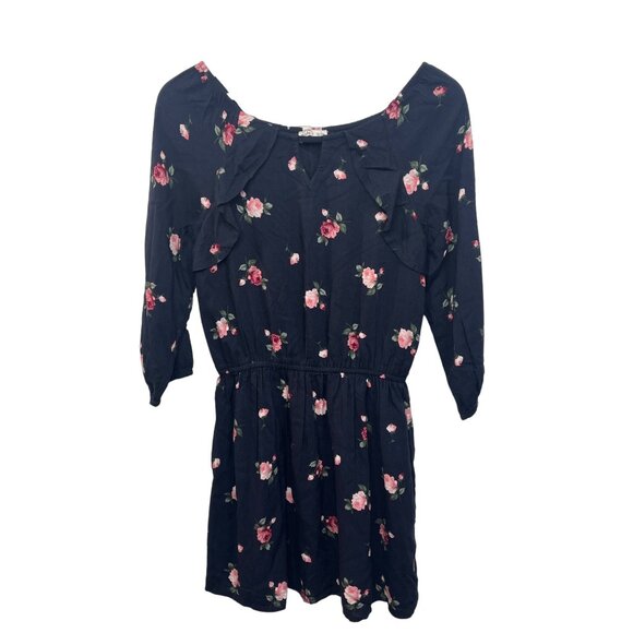 Abercrombie Kids Navy Pink Floral Boho Dress 13/14 3/4 Sleeve Fall Casual - Picture 1 of 14